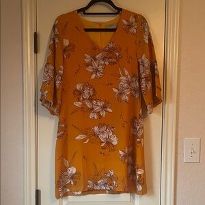 Mustard Floral V-Neck Dress